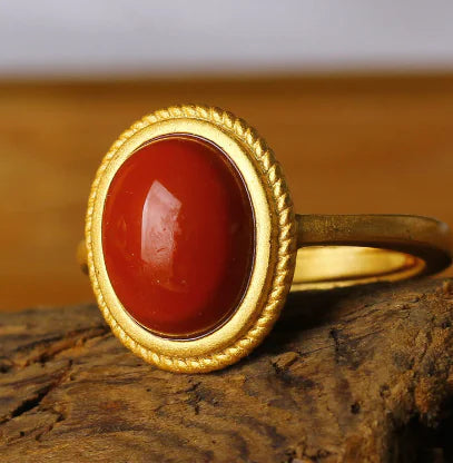 Women's Retro Natural Hetian Jade Ring with Emerald