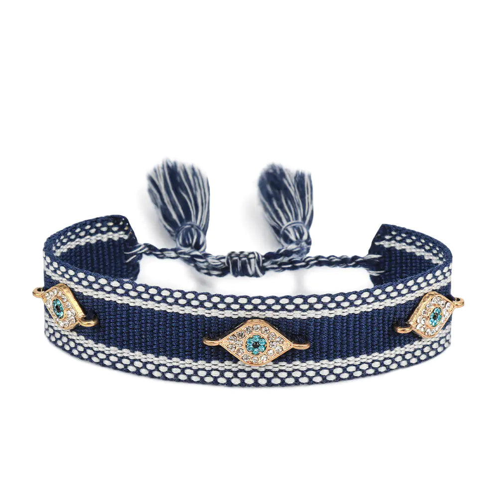 Trendy Woven Bracelet with Lucky Blue Eyes