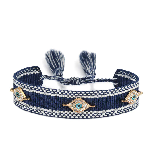 Trendy Woven Bracelet with Lucky Blue Eyes