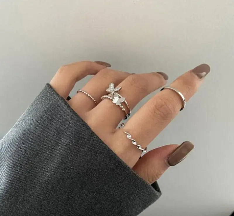 5-Piece Black Joint Snake Ring Set for Fingers