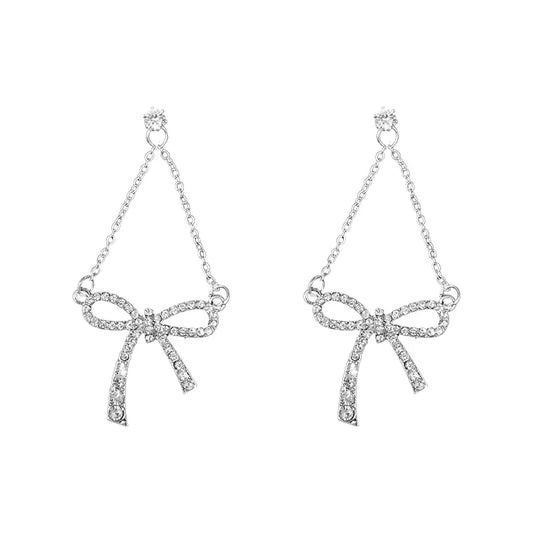 Bowknot Earrings with Zirconia - Fashionable Long Dangles