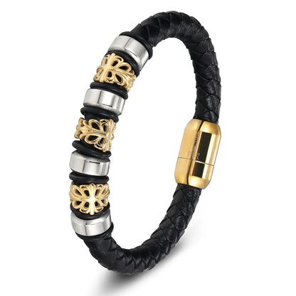 Titanium Steel Men's Bracelet with Leather Rope