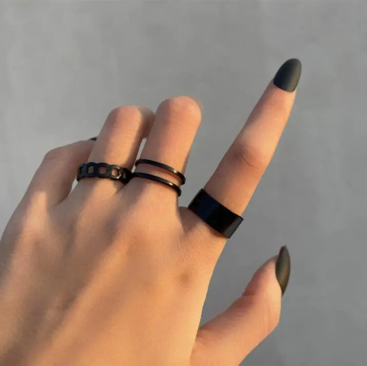 5-Piece Black Joint Snake Ring Set for Fingers