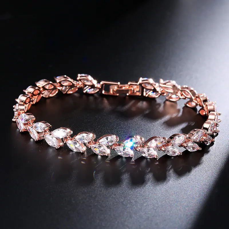 Minimalist Willow Leaf Bracelet with AAA Zircon Stones