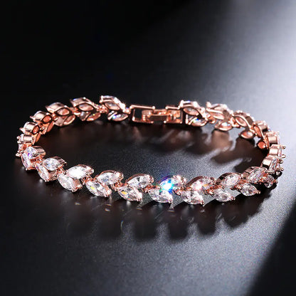 Minimalist Willow Leaf Bracelet with AAA Zircon Stones