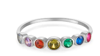 S925 Sterling Silver Rainbow Zircon Ring for Women