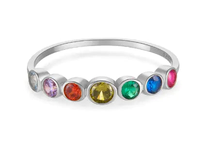 S925 Sterling Silver Rainbow Zircon Ring for Women