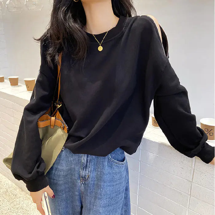 Off-Shoulder Women's Long Sleeve Zipper Sweater