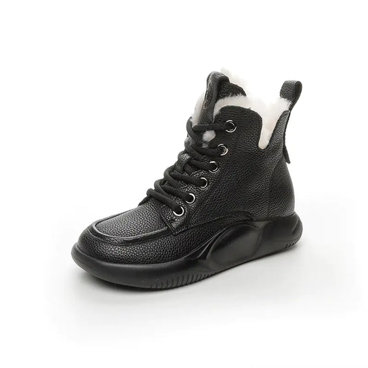 Women's Warm Velvet-Lined First Layer Cowhide Snow Boots