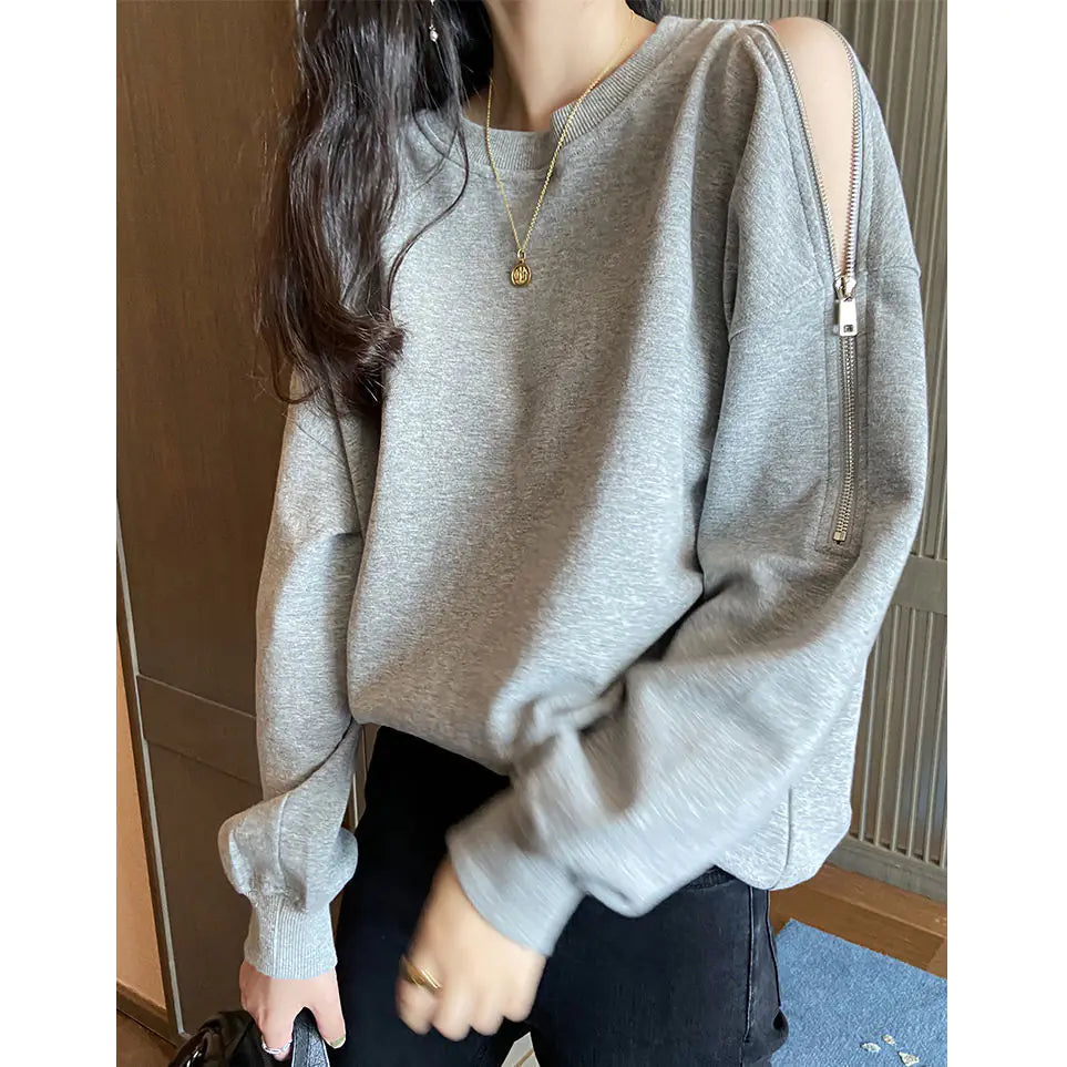 Off-Shoulder Women's Long Sleeve Zipper Sweater