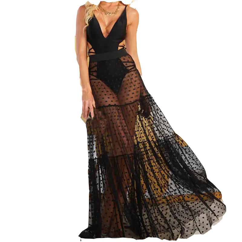 Large Swing Skirt with Perspective Polka Dot Pleats