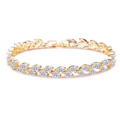 Minimalist Willow Leaf Bracelet with AAA Zircon Stones