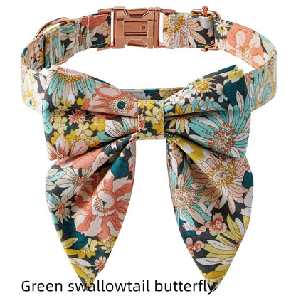 Floral Cotton Dog Collar with Rose Buckle