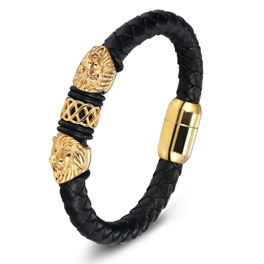 Titanium Steel Men's Bracelet with Leather Rope