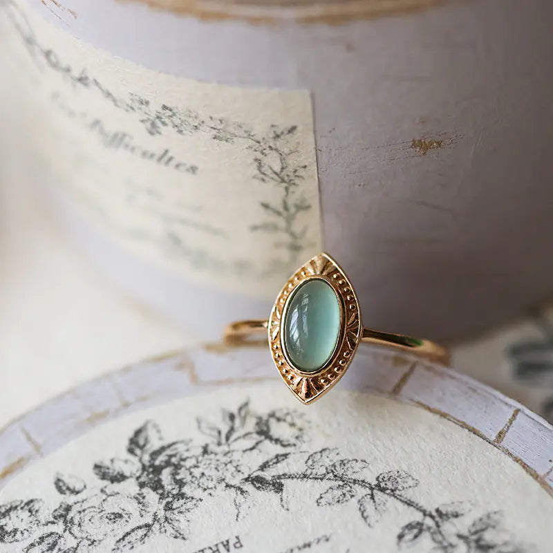 Double-layer Natural Topaz Antique Ring for Women