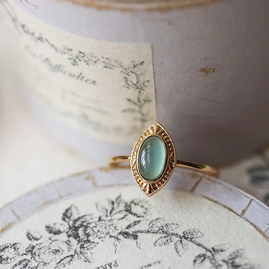 Double-layer Natural Topaz Antique Ring for Women