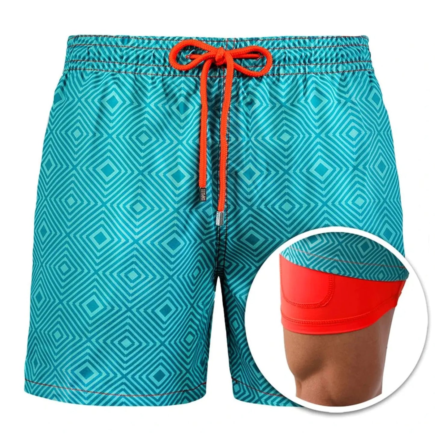 Men's Printed Double Shorts for Beach and Sports