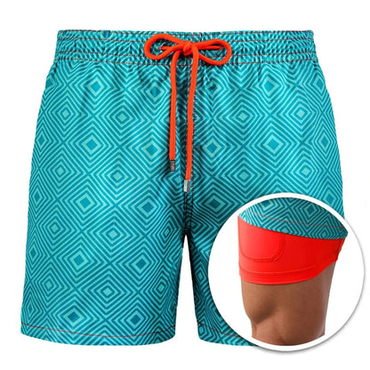Men's Printed Double Shorts for Beach and Sports