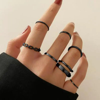5-Piece Black Joint Snake Ring Set for Fingers