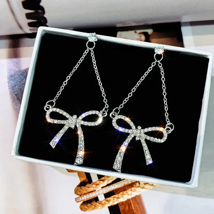 Bowknot Earrings with Zirconia - Fashionable Long Dangles