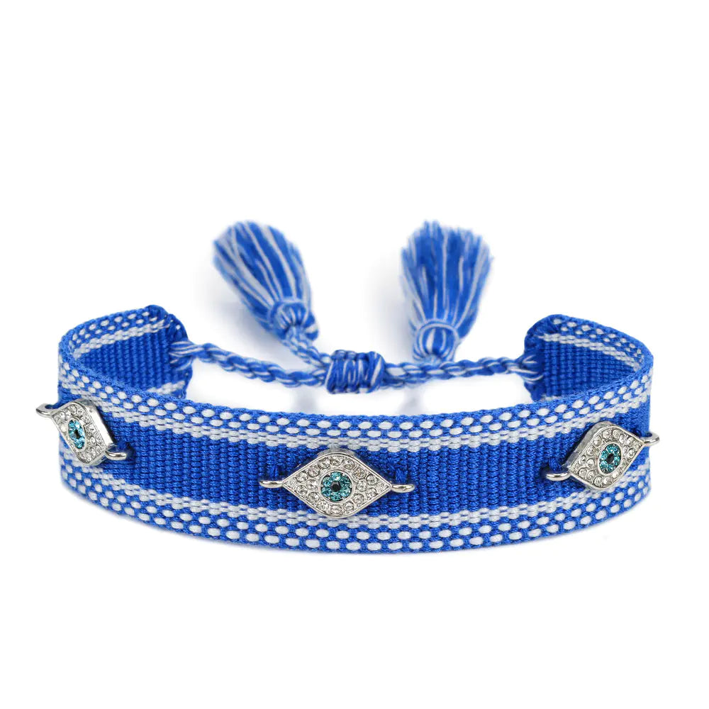 Trendy Woven Bracelet with Lucky Blue Eyes