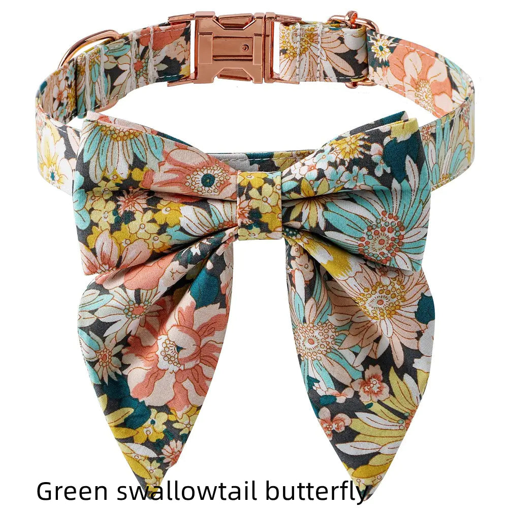 Floral Cotton Dog Collar with Rose Buckle