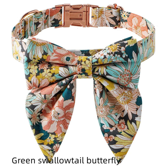 Floral Cotton Dog Collar with Rose Buckle