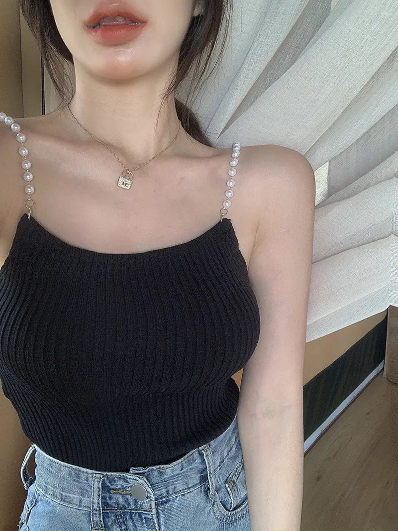 Pearl Knitted Vest for Women - Summer Sleeveless Jacket