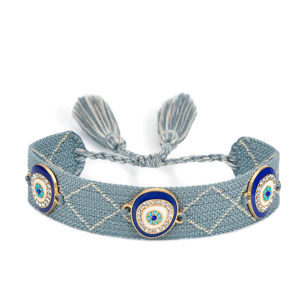 Trendy Woven Bracelet with Lucky Blue Eyes