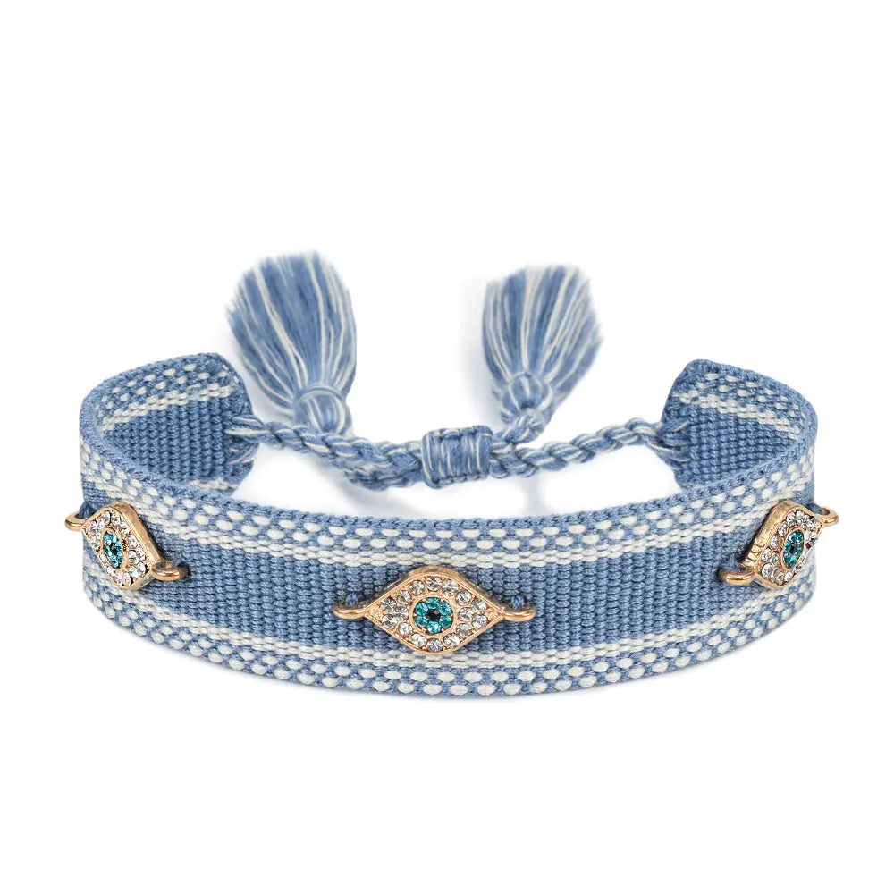 Trendy Woven Bracelet with Lucky Blue Eyes