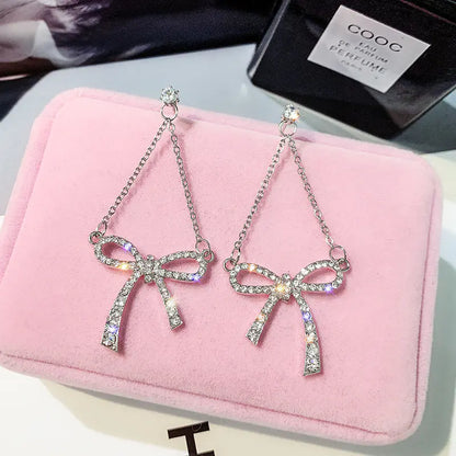 Bowknot Earrings with Zirconia - Fashionable Long Dangles