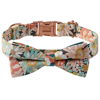 Floral Cotton Dog Collar with Rose Buckle